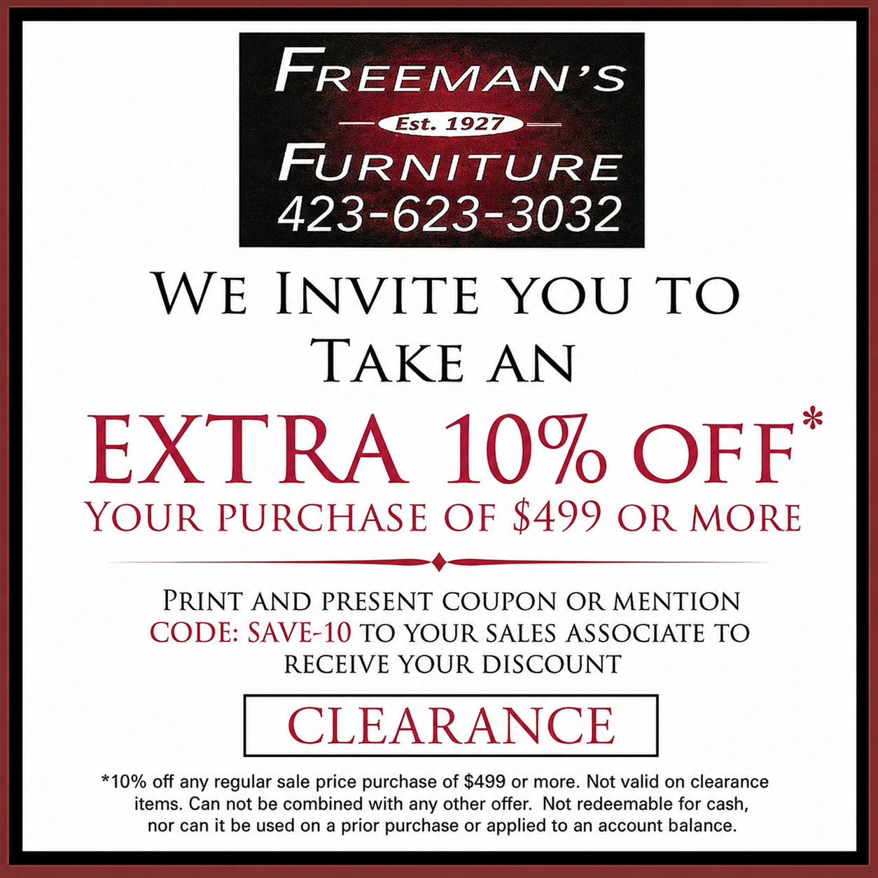 Extra 10% Off Your Purchase of $499 or More