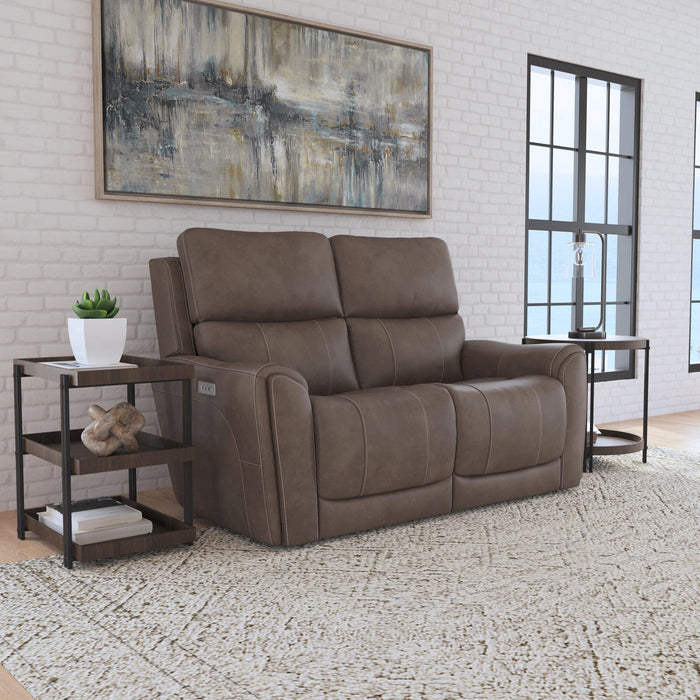 Calvin Cuppuccino Fabric Power Reclining Loveseat with Power Headrests & Lumbar