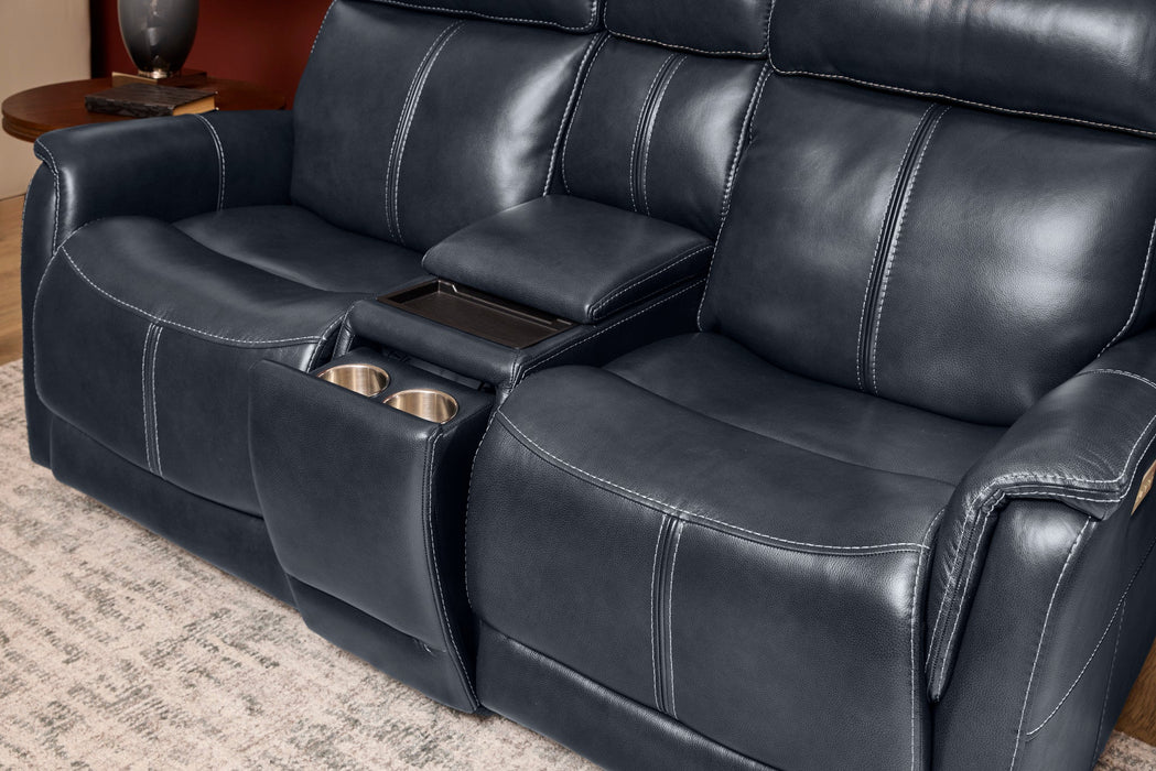 View Leather Power Reclining Loveseat with Console, Power Headrests & Lumbar