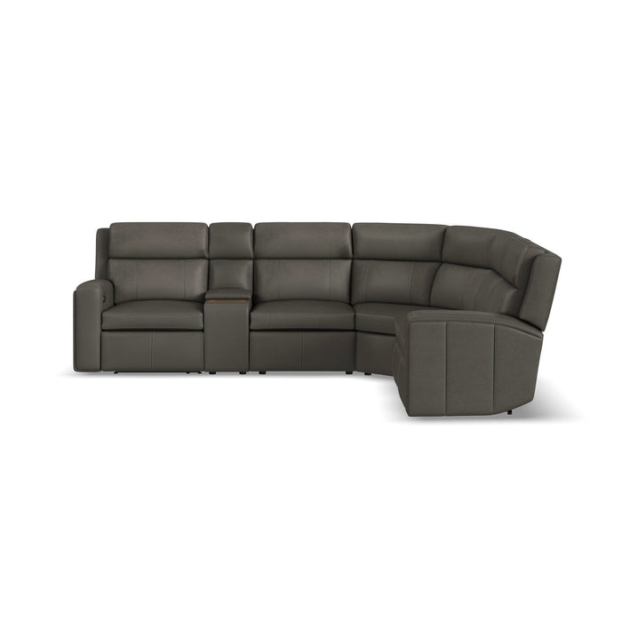 Wyatt Gunmetal Leather Power Reclining Sectional with Power Headrest & Lumbar