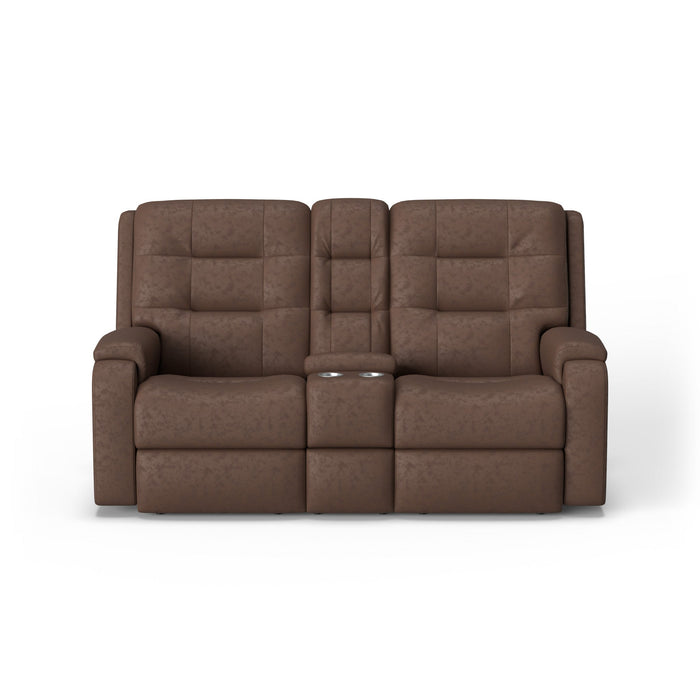 Arlo Leather Power Reclining Loveseat with Console & Power Headrests
