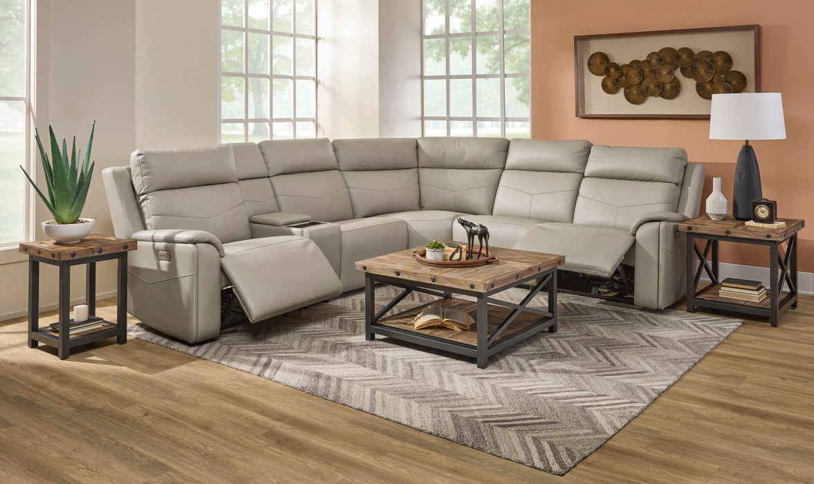 Dove Grey Fabric Power Reclining Sectional with Power Headrest, Lumbar, Heat, & Massage