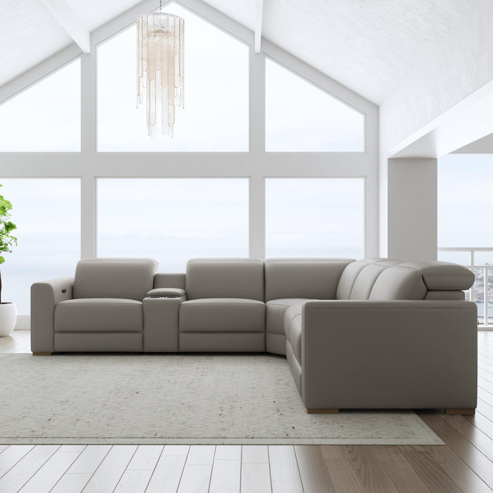 Aurora Ash Leather Power Reclining Sectional with Power Headrests