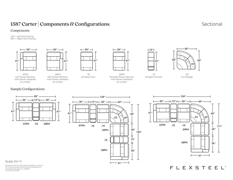 Carter Cappuccino Fabric Power Reclining Sectional with Power Headrests & Lumbar