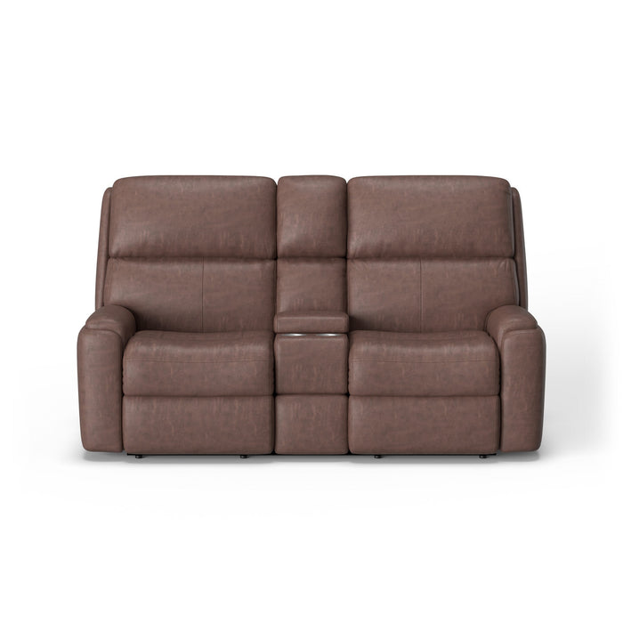 Rio Leather Power Reclining Loveseat with Console & Power Headrests