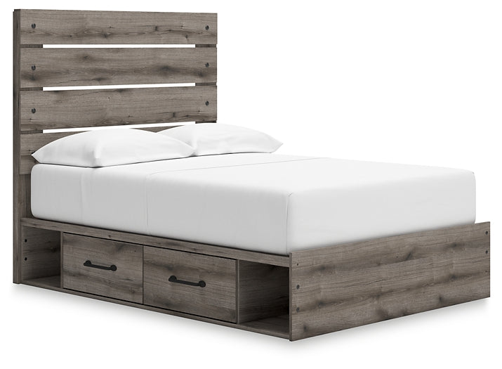 Graystorm Full Panel Bed with Storage with Mirrored Dresser and Nightstand