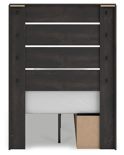 Hollivern Twin Panel Storage Bed with Mirrored Dresser and Nightstand