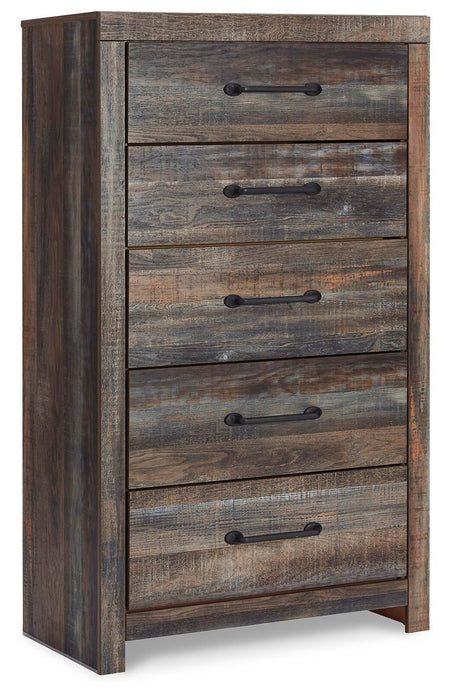 Drystan Queen Bookcase Bed with 2 Storage Drawers, Dresser, Mirror, Chest and Nightstand