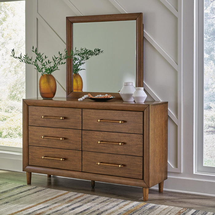 Lyncott Queen Upholstered Bed with Mirrored Dresser and Nightstand