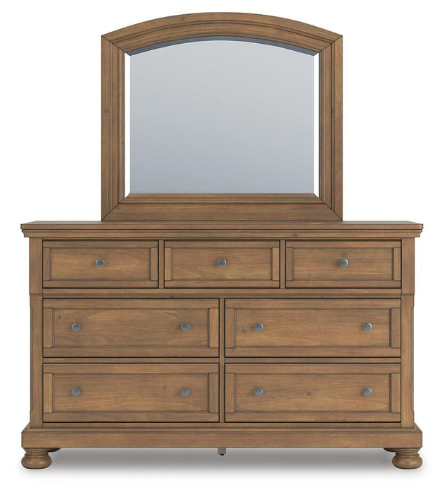 Feddinger King Storage Sleigh Bed with Mirrored Dresser, Chest and Nightstand