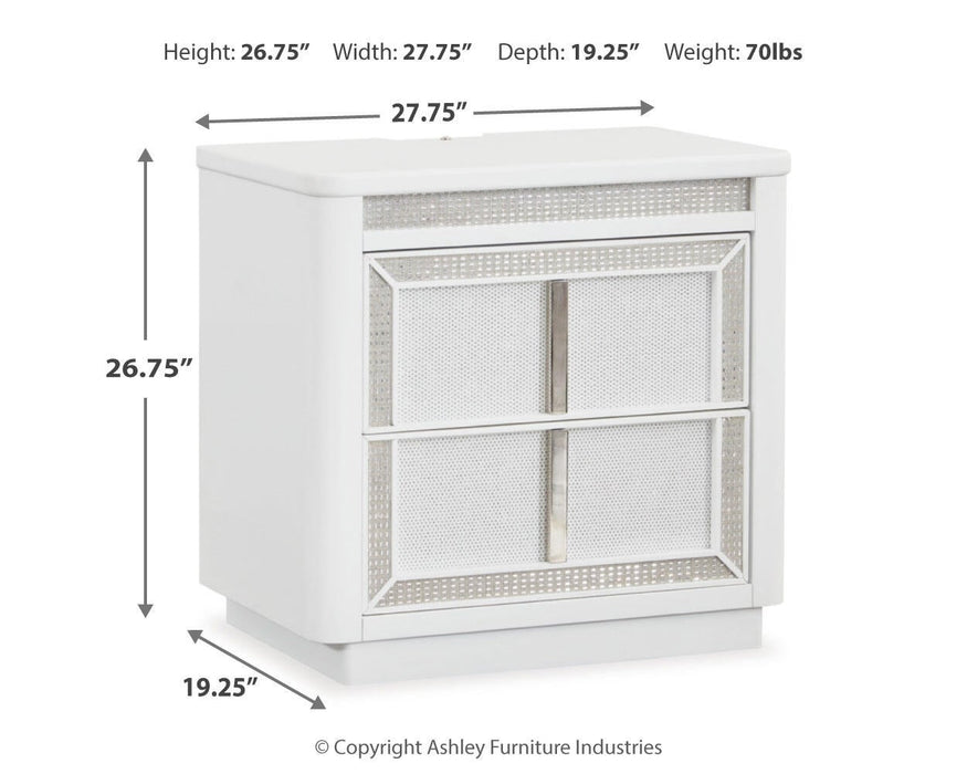 Chalanna California King Upholstered Storage Bed, Dresser, Mirror and Nightstand