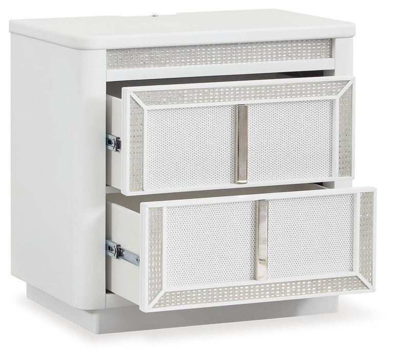 Chalanna California King Upholstered Storage Bed, Dresser, Mirror, Chest and Nightstand