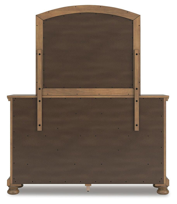 Feddinger Queen Storage Sleigh Bed with Mirrored Dresser, Chest and Nightstand