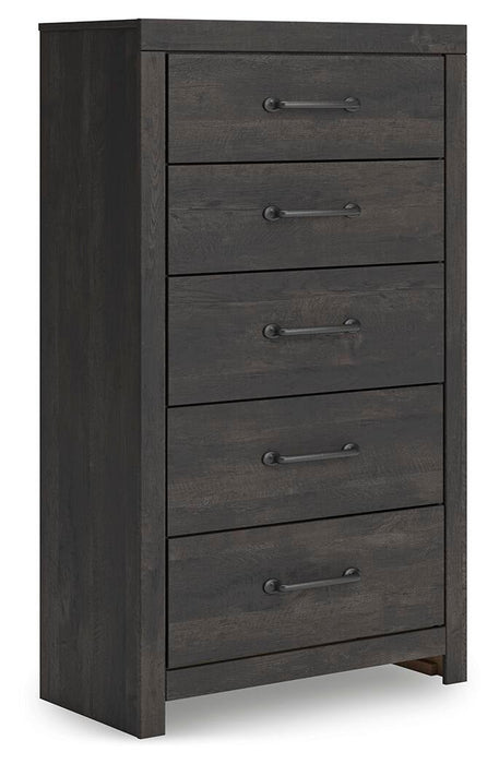 Hollivern Full Panel Bed, Dresser, Mirror, Chest and Nightstand