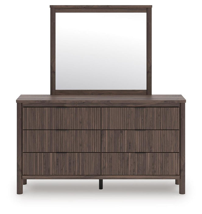 Pamytta King Upholstered Panel Platform Bed, Dresser, Mirror and Nightstand