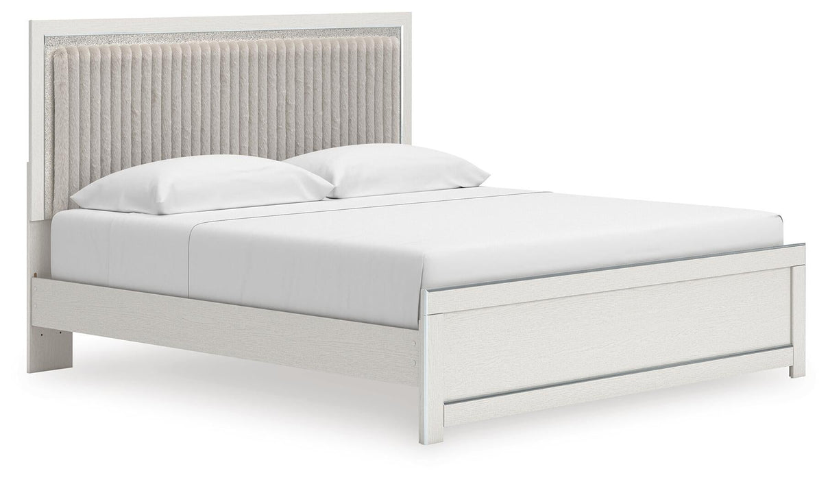 Zuraleus King Upholstered Panel Platform Bed, Dresser, Mirror and Nightstand