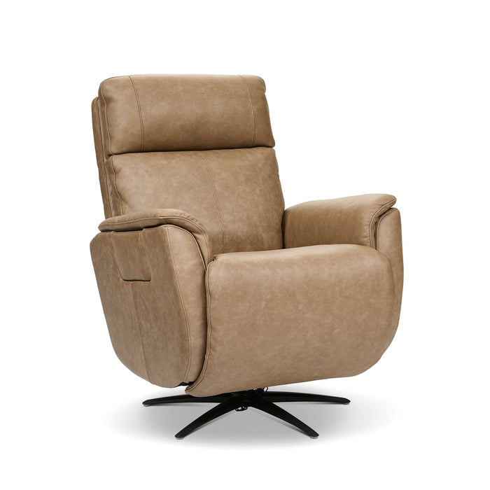 Cove Dune Leather Power Swivel Recliner with Power Headrest, Lumbar, Heat, & Massage