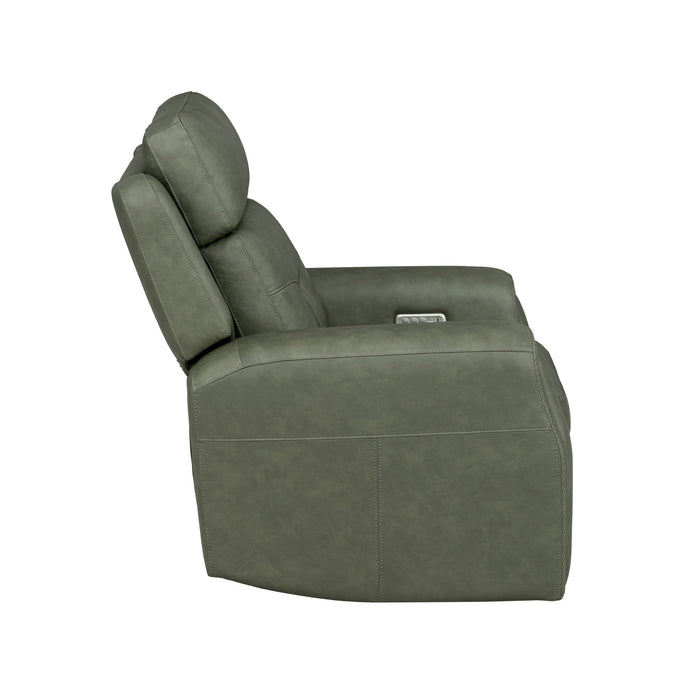 Felix Forest Green Leather Power Recliner with Power Headrest, Lumbar, Heat & Massage