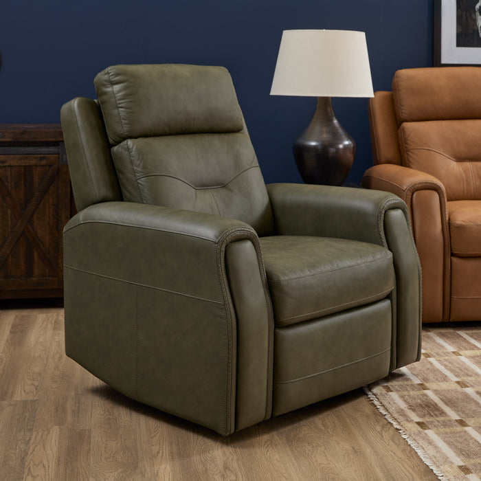 Felix Forest Green Leather Power Recliner with Power Headrest, Lumbar, Heat & Massage