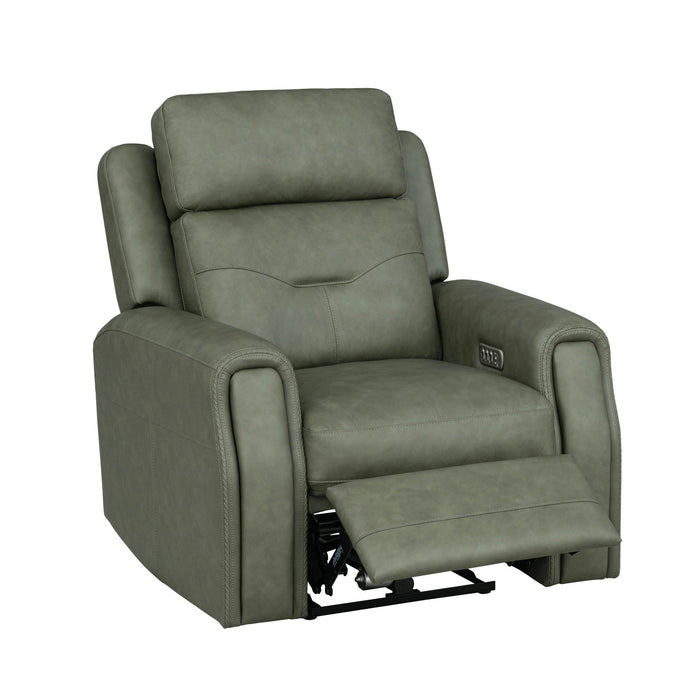 Felix Forest Green Leather Power Recliner with Power Headrest, Lumbar, Heat & Massage