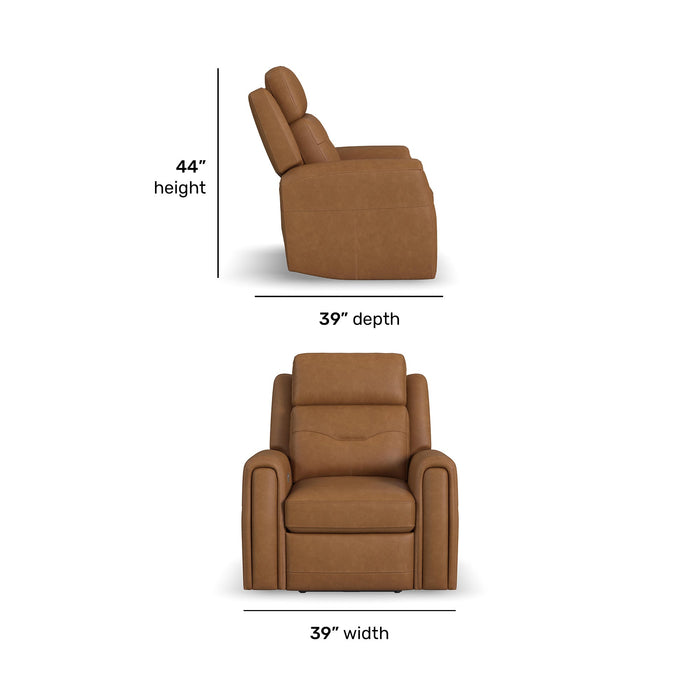 Felix Toasted Almond Leather Power Recliner with Power Headrest, Lumbar, Heat & Massage