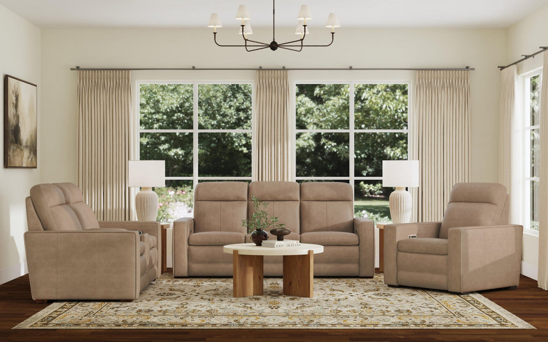 Dutch Desert Leather Power Reclining Sofa with Console, Power Headrest, & Lumbar