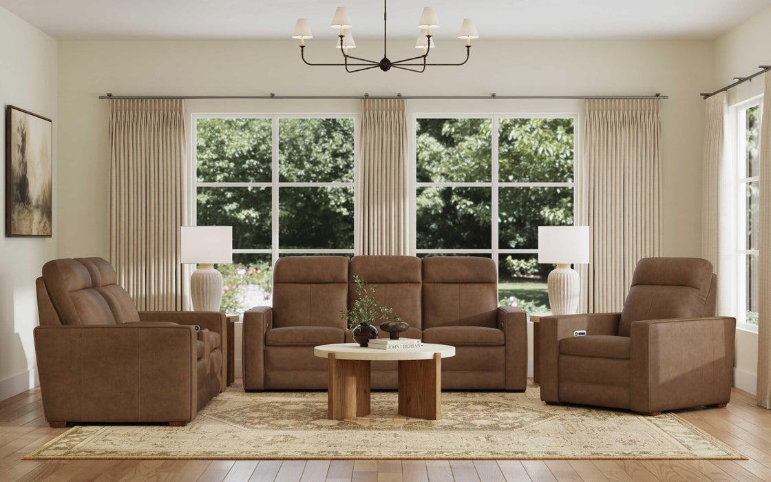 Dutch Cortado Leather Power Reclining Sofa with Console, Power Headrest, & Lumbar