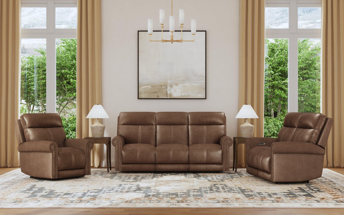 Alexander Tawny Leather Power Reclining Loveseat with Power Headrest & Lumbar