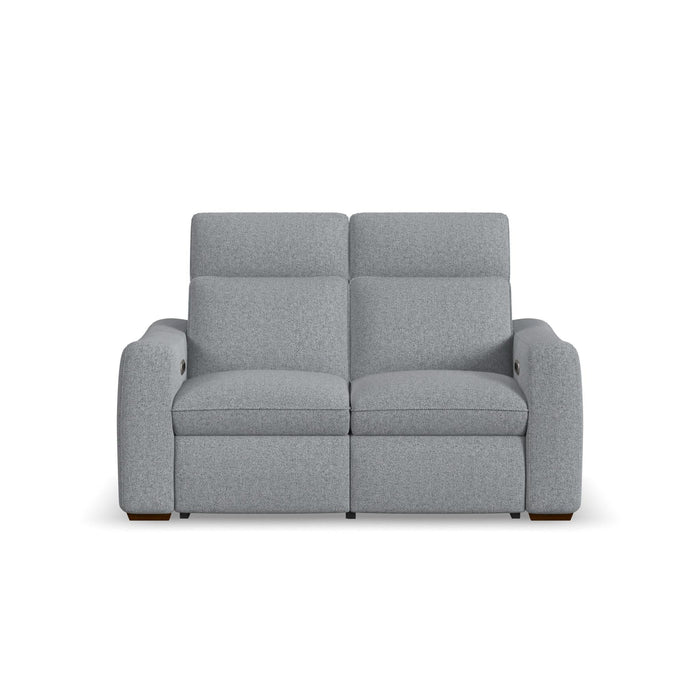 Ava Stonewash Fabric Power Reclining Loveseat with Power Headrest & Lumbar