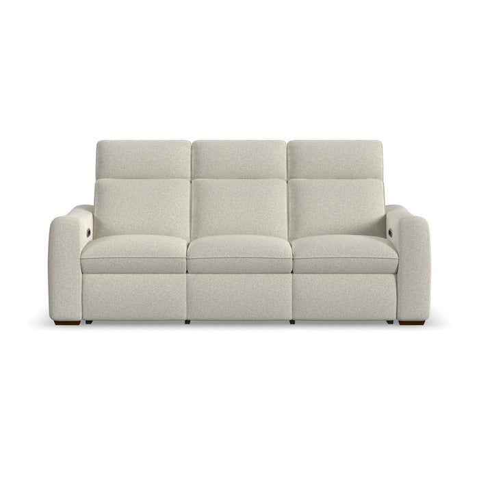 Ava Silver Sand Fabric Power Reclining Sofa with Power Headrest & Lumbar