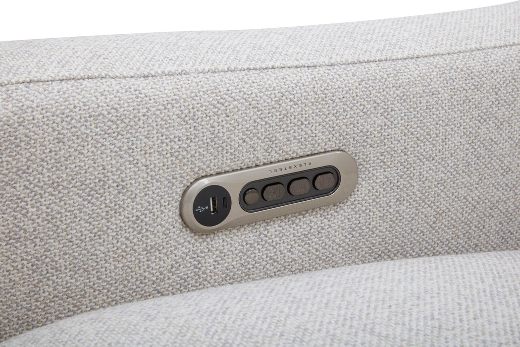 Ava Silver Sand Fabric Power Reclining Sofa with Power Headrest & Lumbar
