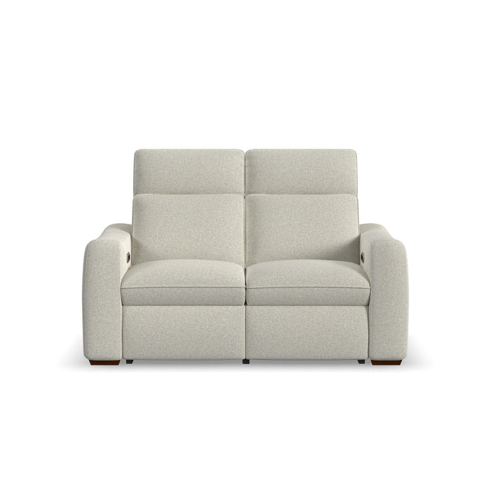 Ava Silver Sand Fabric Power Reclining Loveseat with Power Headrest & Lumbar