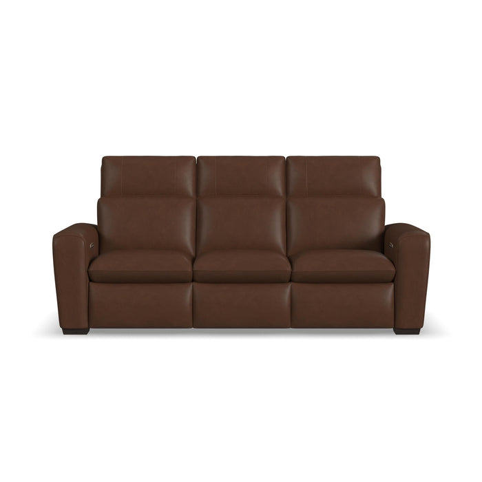Sense Espresso Leather Power Reclining Sofa with Power Headrest, Lumbar & Pulse
