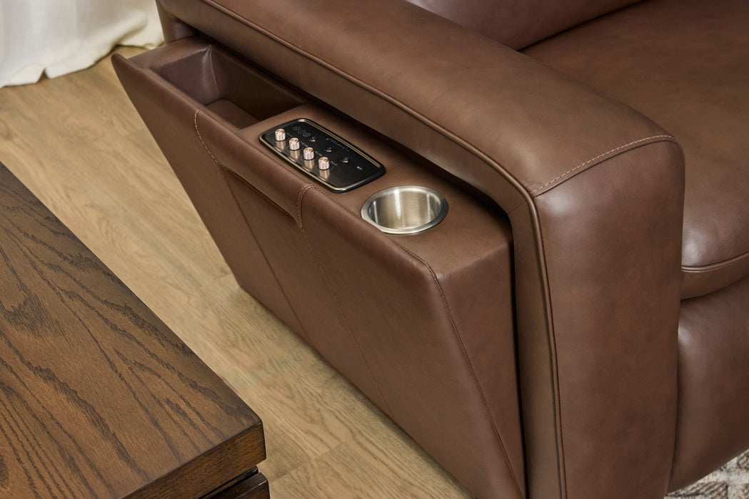 Sense Espresso Leather Power Reclining Loveseat with Console, Power Headrest, Lumbar & Pulse
