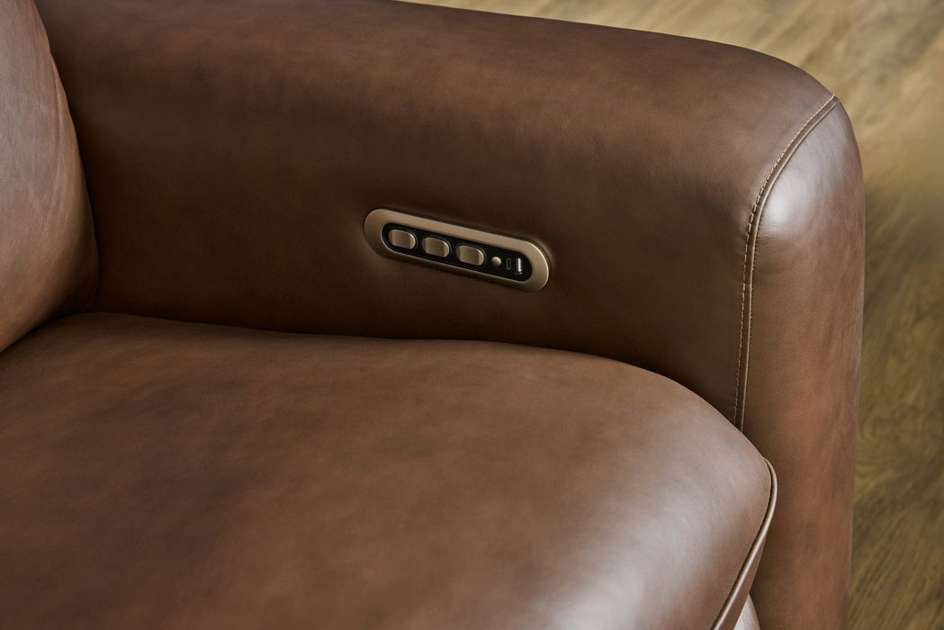 Sense Espresso Leather Power Reclining Sofa with Power Headrest, Lumbar & Pulse