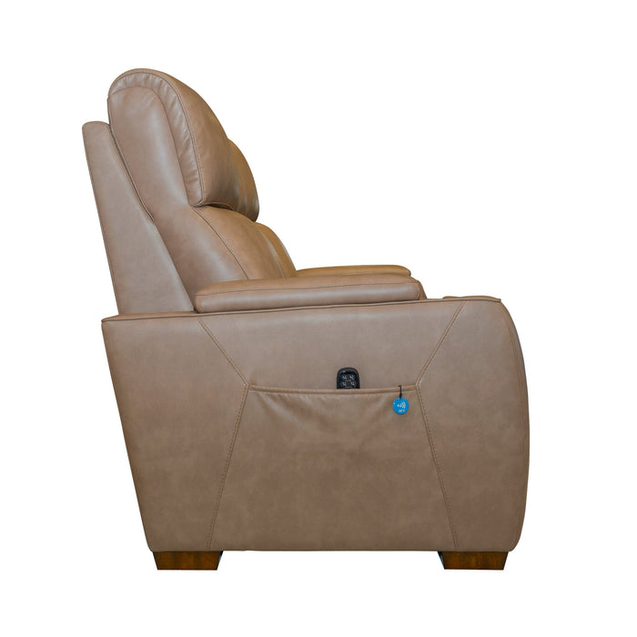 Vibe Taupe Fabric Power Reclining Loveseat with Console, Power Headrest, Lumbar, Heat, Massage & Pulse