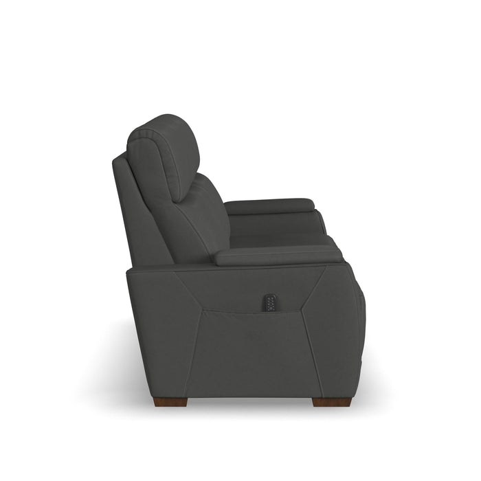 Vibe Coal Fabric Power Reclining Sofa with Console, Power Headrest, Lumbar, Heat, Massage & Pulse