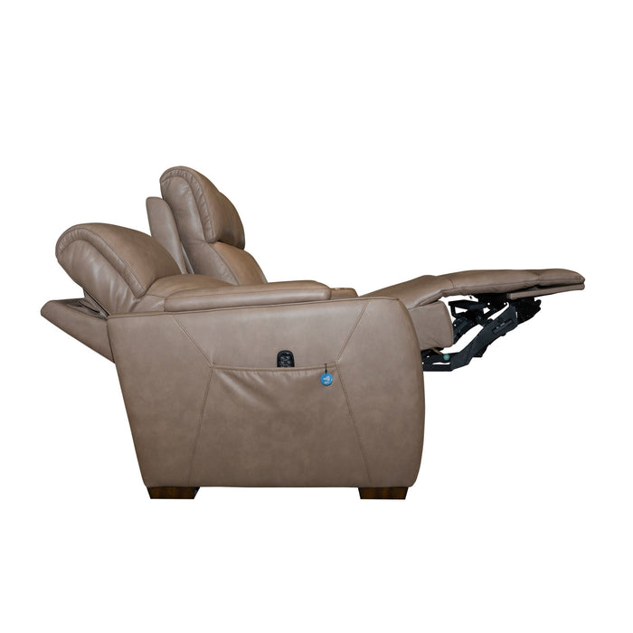 Vibe Taupe Fabric Power Reclining Sofa with Console, Power Headrest, Lumbar, Heat, Massage & Pulse