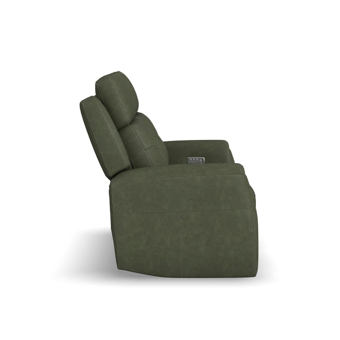 Felix Forest Green Leather Power Reclining Loveseat with Power Headrest, Lumbar, Heat & Massage