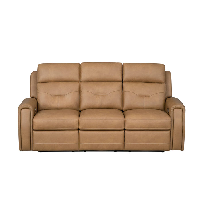 Felix Toasted Almond Leather Power Reclining Sofa with Power Headrest, Lumbar, Heat & Massage