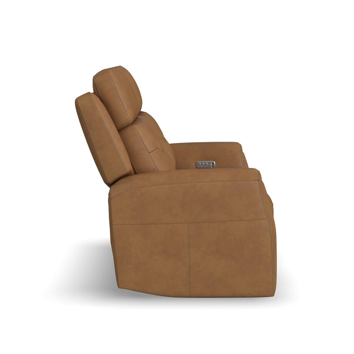 Felix Toasted Almond Leather Power Reclining Loveseat with Power Headrest, Lumbar, Heat & Massage