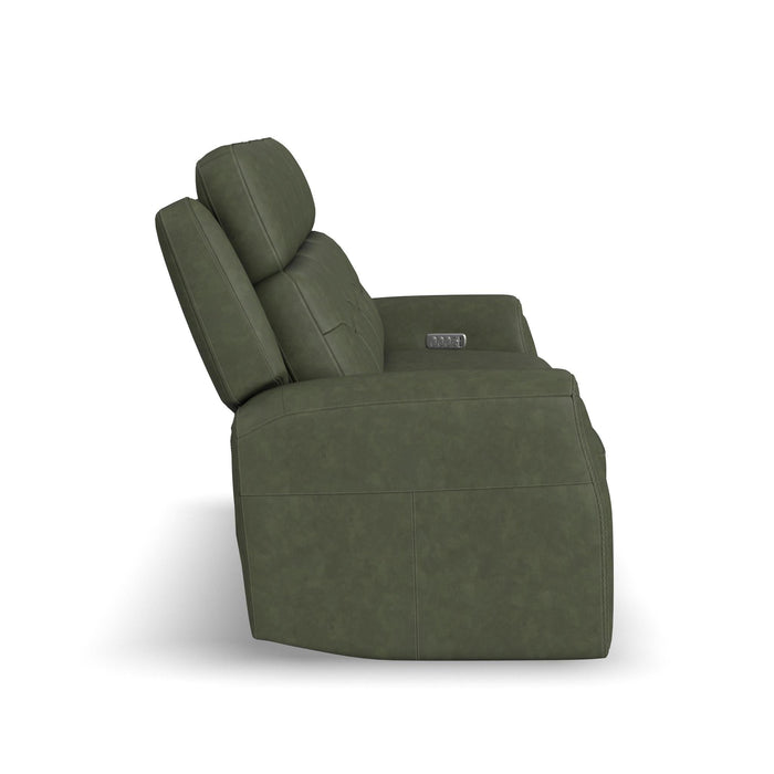 Felix Forest Green Leather Power Reclining Sofa with Power Headrest, Lumbar, Heat & Massage