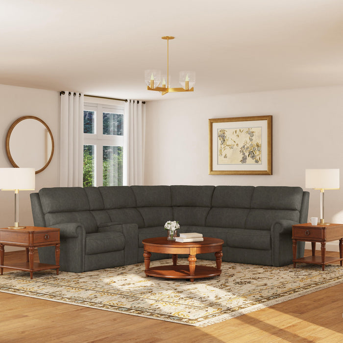 Bernard Leather Power Reclining Sectional w/ Power Headrest & Lumbar