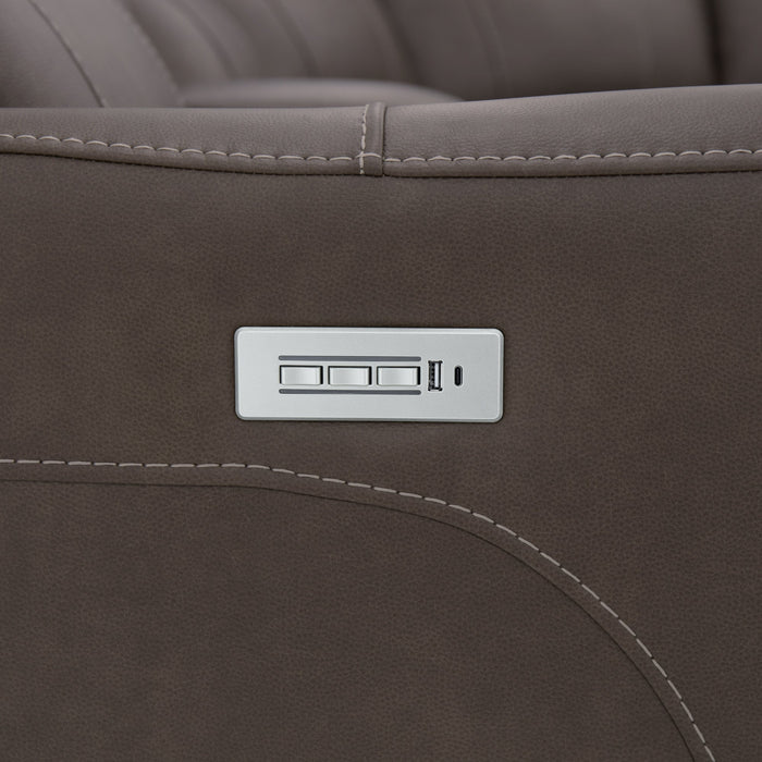 Carter Cappuccino Fabric Power Reclining Sectional with Power Headrests & Lumbar