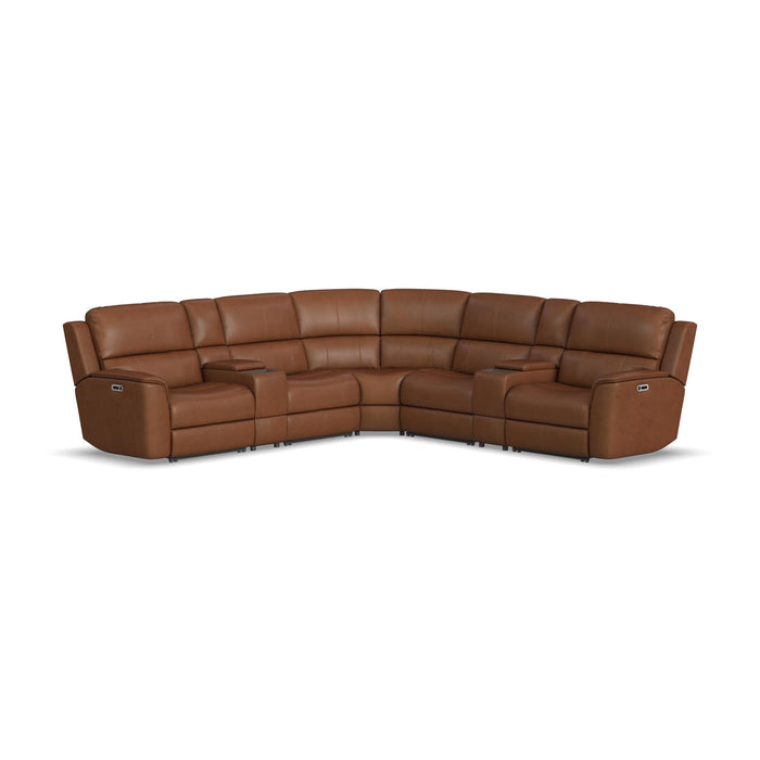 Henry Caramel Leather Power Reclining Sectional with Power Headrests & Lumbar
