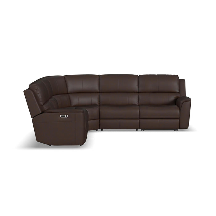 Henry Burnt Umber Leather Power Reclining Sectional with Power Headrest & Lumbar