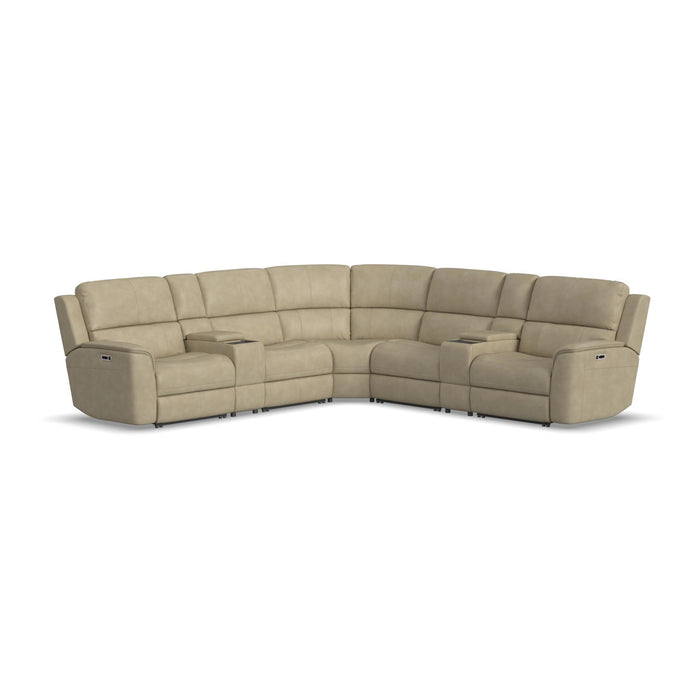 Henry Beige Leather Power Reclining Sectional with Power Headrest & Lumbar