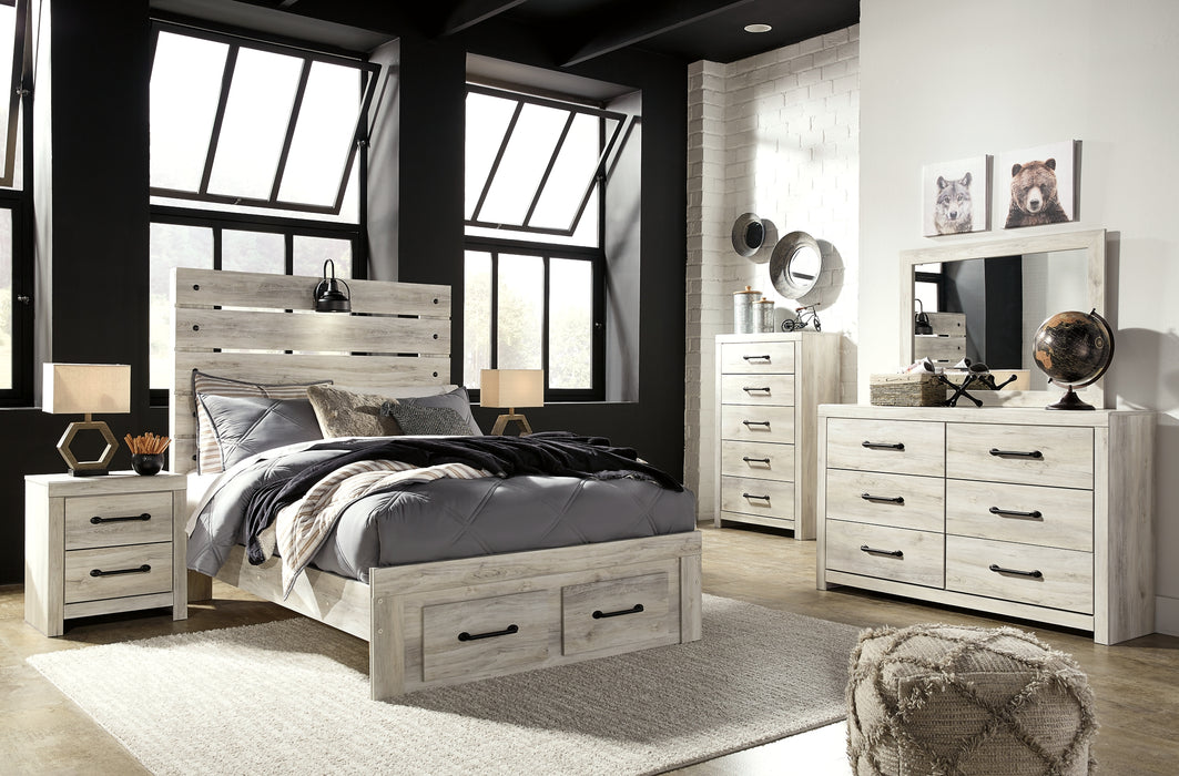 Cambeck  Panel Bed With 2 Storage Drawers With Mirrored Dresser, Chest And Nightstand