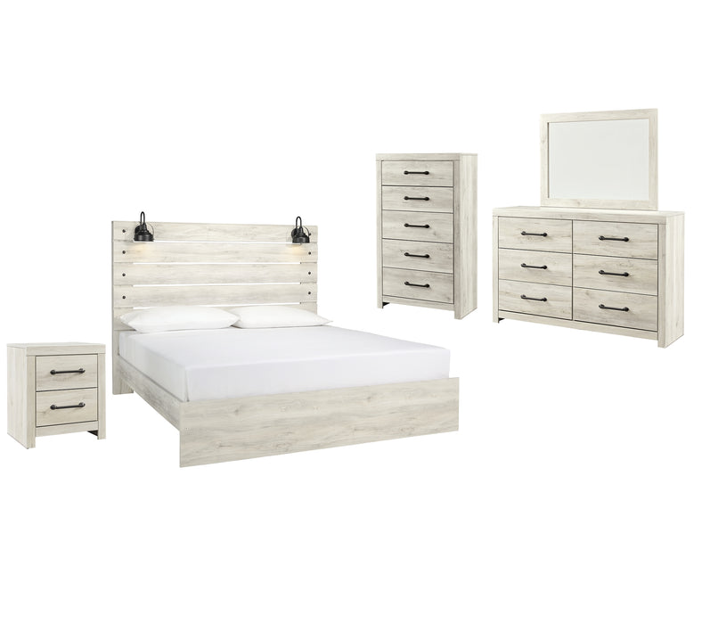 Cambeck  Panel Bed With Mirrored Dresser, Chest And Nightstand