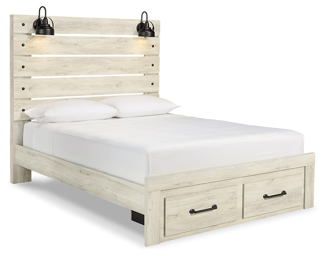 Cambeck  Panel Bed With 2 Storage Drawers With Mirrored Dresser And Chest
